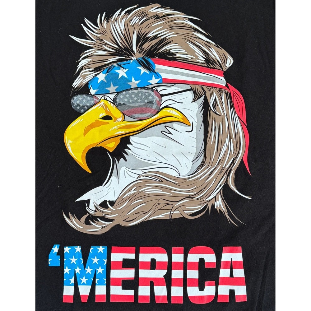 Merica Eagle Mullet Graphic Muscle Tank Top Black Mens Size Medium Patriotic - Picture 2 of 6